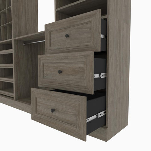 Traditional Closet System with Shelves, Drawers, Shoe Racks, Clothing Rods & Cubies, 86W x 20D