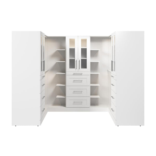 Modular U-Shaped Closet System with Shelves, Drawers, Doors & LED Lights, Shaker Style, 113W x 61D