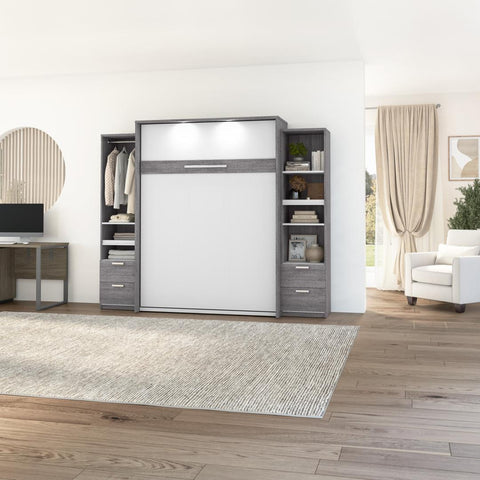 Queen Murphy Bed and 2 Narrow Closet Organizers with Drawers (105W)
