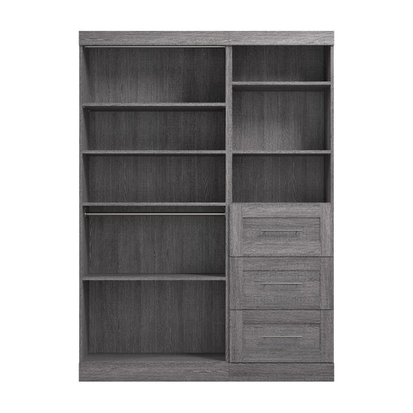 Contemporary Closet System with Shelves, Drawers & Clothing Rods, 61W x 19D