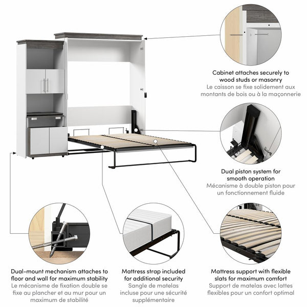 Queen Murphy Bed with Storage Cabinet and Fold-Out Desk (97W)
