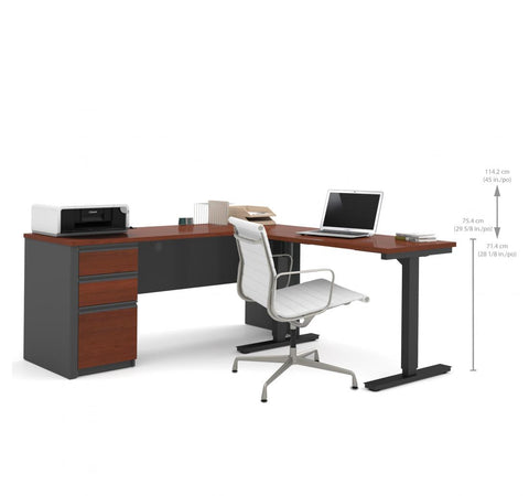Bureau assis-debout en L 72L avec caisson