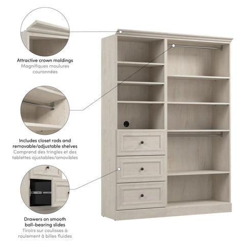 Traditional Closet System with Shelves, Drawers & Clothing Rods, 61W x 20D
