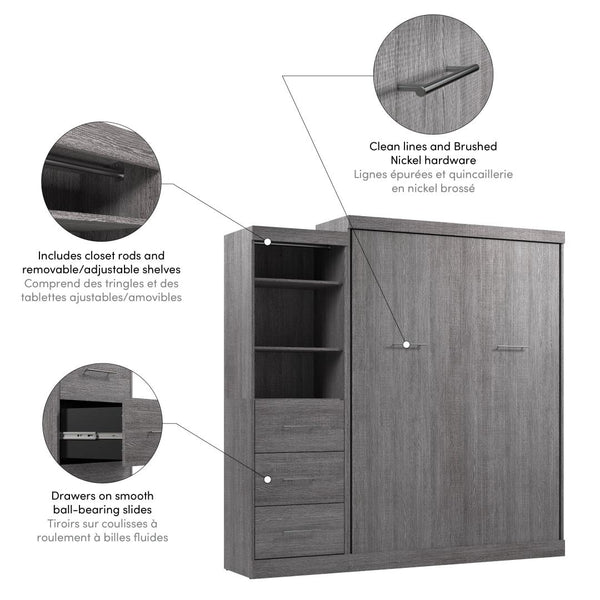 Grand lit escamotable et organisateur de garde-robe avec tiroirs (90L)