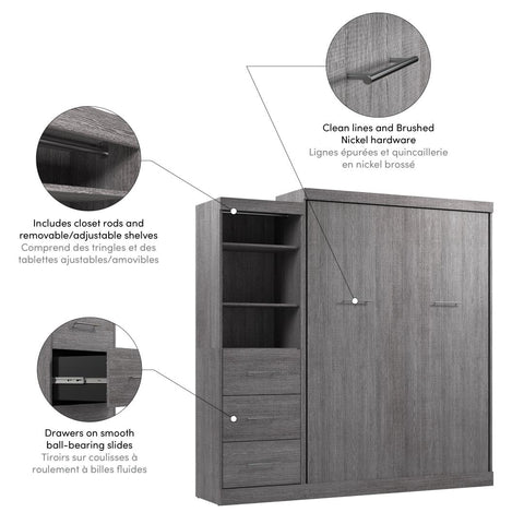 Grand lit escamotable et organisateur de garde-robe avec tiroirs (90L)