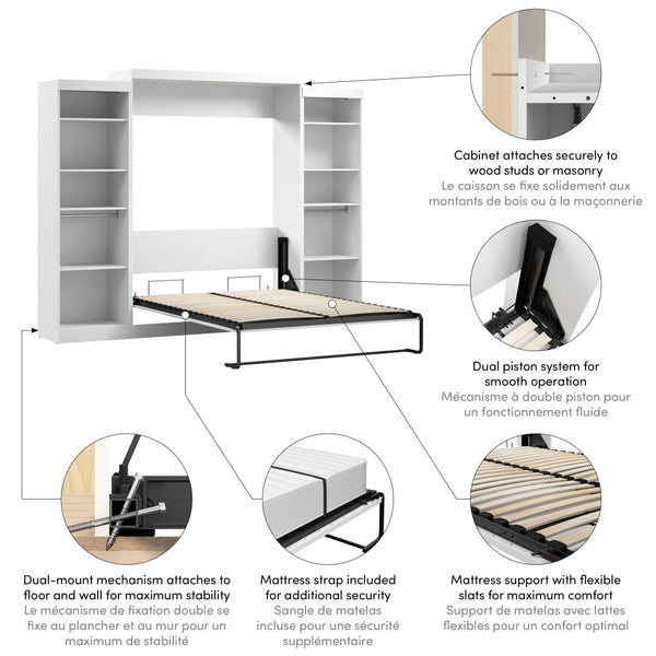 Grand lit escamotable avec 2 organisateurs de garde-robe (115L)