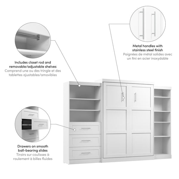 Grand lit escamotable avec tablettes et tiroirs (126L)