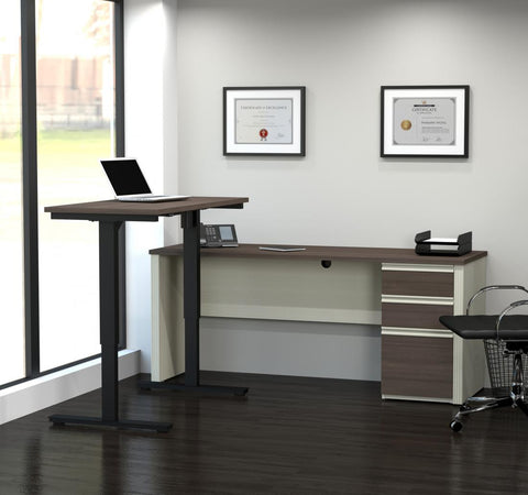 Bureau assis-debout en L 72L avec caisson