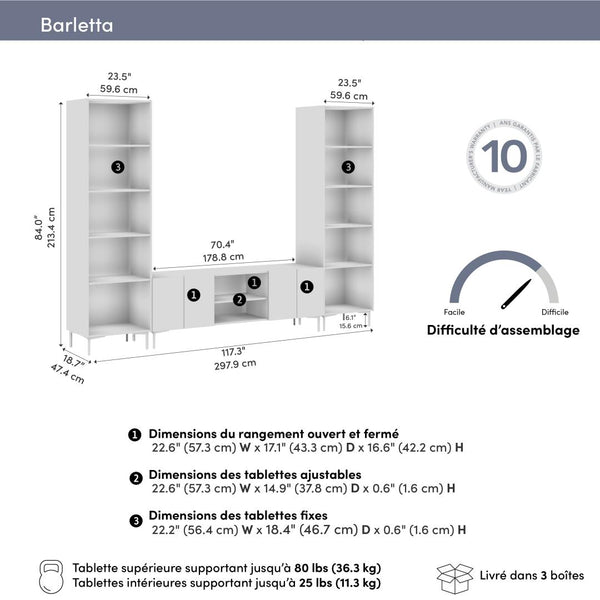 118W Modular Entertainment Center with TV Stand and Media Storage Towers