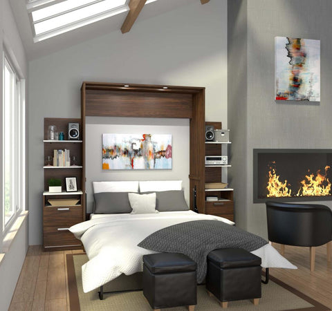 Grand lit escamotable avec tables de chevet et étagères flottantes (105L)