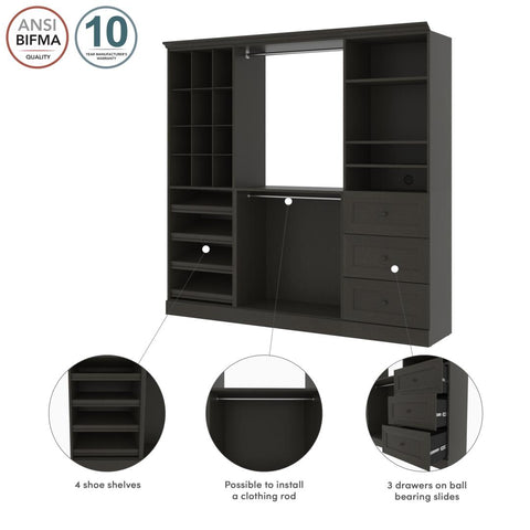 Traditional Closet System with Shelves, Drawers, Shoe Racks, Clothing Rods & Cubies, 86W x 20D