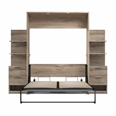 Grand lit escamotable avec tables de chevet et étagères flottantes (105L)