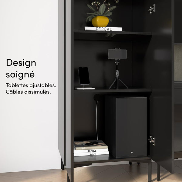 94W Modular Entertainment Center with TV Stand, Tall Storage Cabinet, and Small Wall Panel