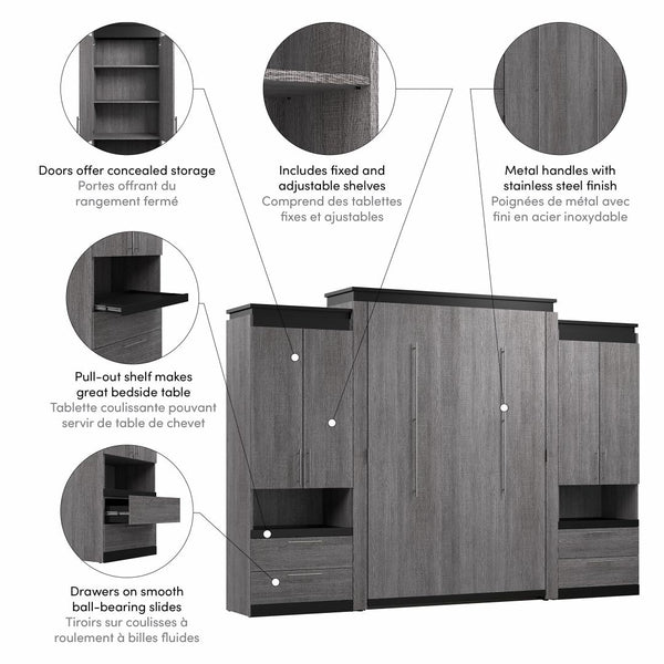 Queen Murphy Bed with Storage Cabinets and Pull-Out Shelves (126W)