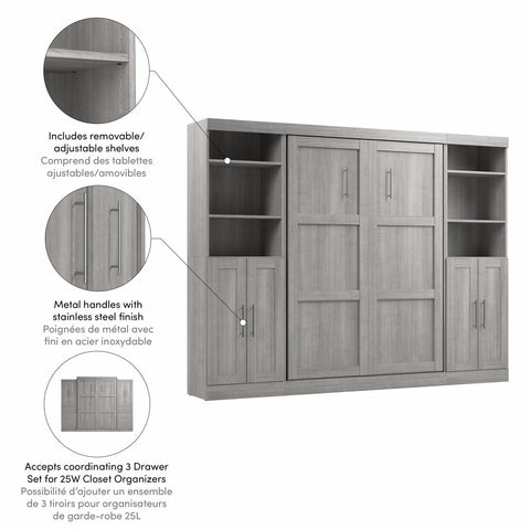 Lit escamotable double avec organisateurs de garde-robe (109L)