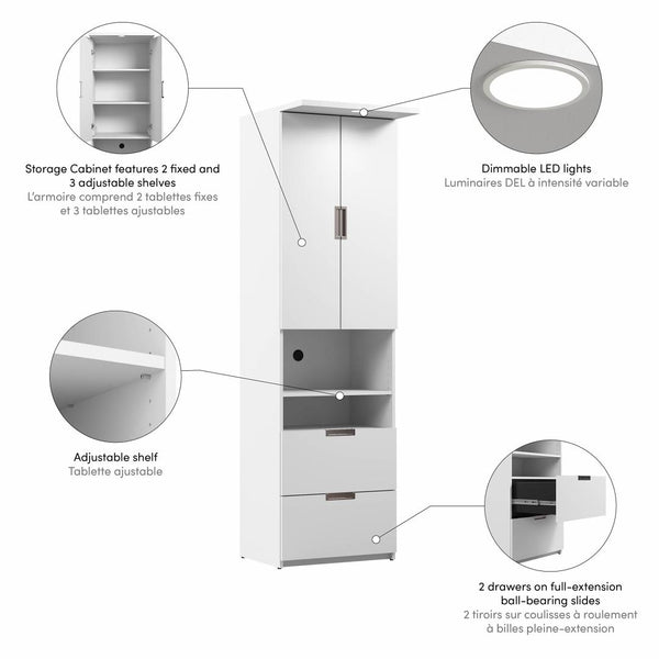 24W Tall Storage Cabinet with Doors and Drawers
