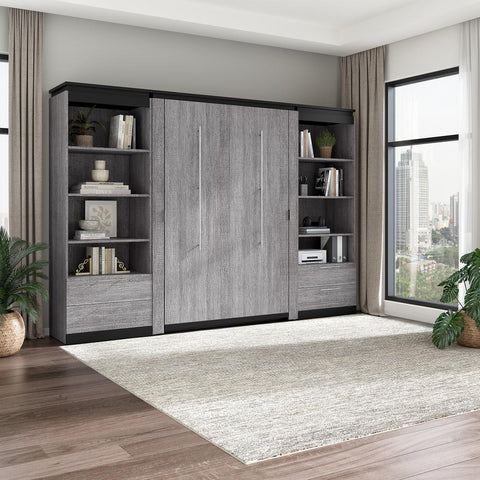 Lit escamotable double avec tablettes et tiroirs (120L)