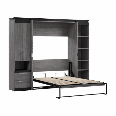 Lit escamotable double avec armoire et tablettes (100L)