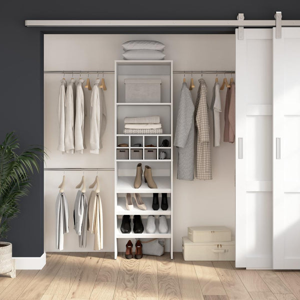 Organisateur de garde-robe 24L avec tablettes à chaussures, tringles et compartiments