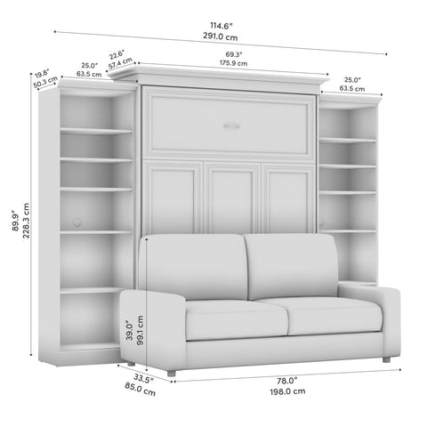 Grand lit escamotable avec canapé et organisateurs de garde-robe (115L)