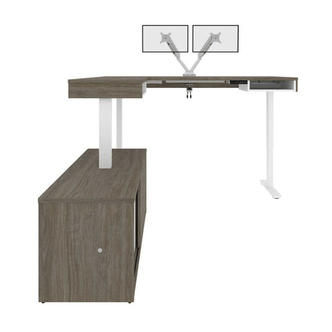 81W L-Shaped Standing Desk with Dual Monitor Arm and Credenza