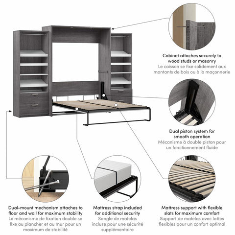 Grand lit escamotable avec 2 organisateurs de garde-robe avec tiroirs (125L)