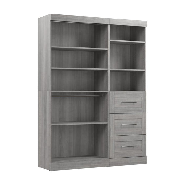 Contemporary Closet System with Shelves, Drawers & Clothing Rods, 61W x 19D