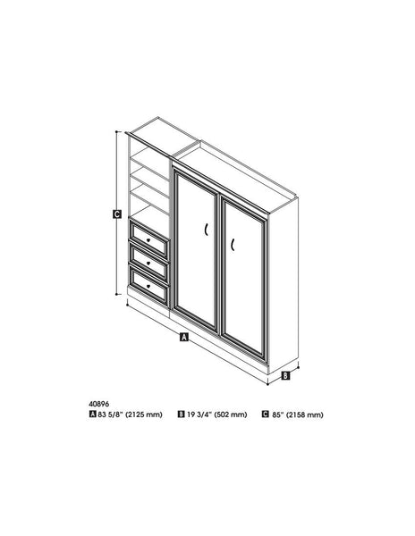 Lit escamotable double et organisateur de garde-robe avec tiroirs (84L)