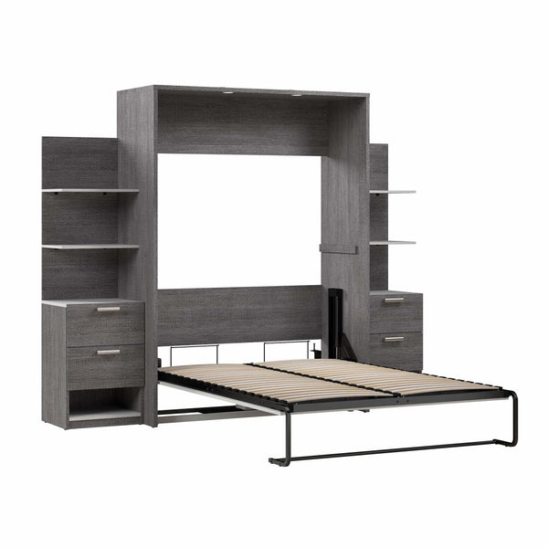 Lit escamotable double avec tables de chevet et étagères flottantes (99L)