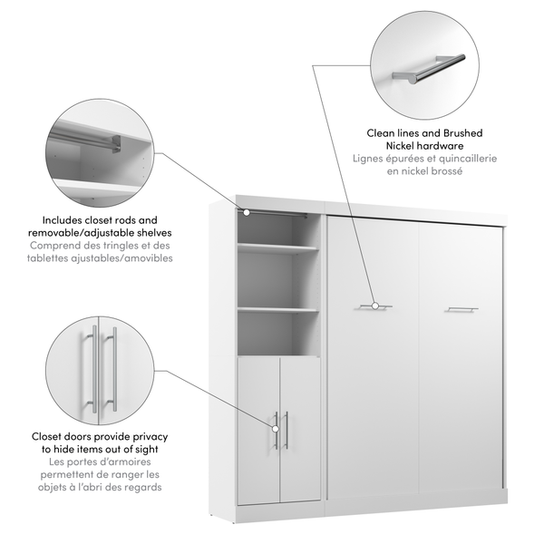 Full Murphy Bed and Closet Organizer with Doors (84W)