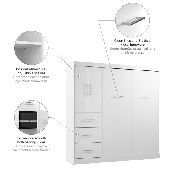 Lit escamotable double avec armoire-penderie (84L)