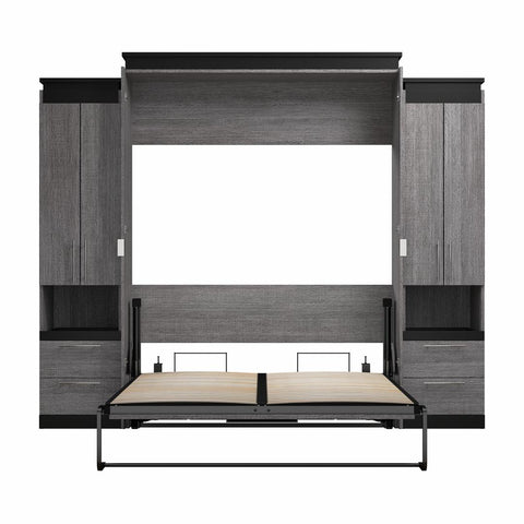 Queen Murphy Bed with Storage Cabinets and Pull-Out Shelves (106W)