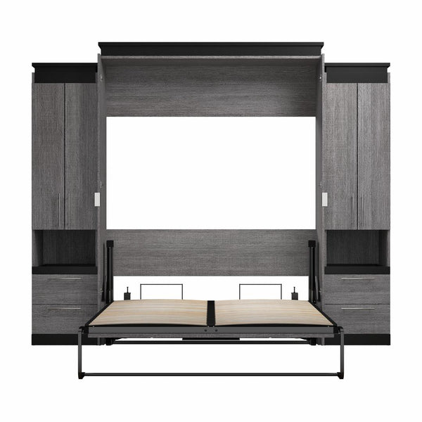 Grand lit escamotable avec armoires et tablettes coulissantes (106L)
