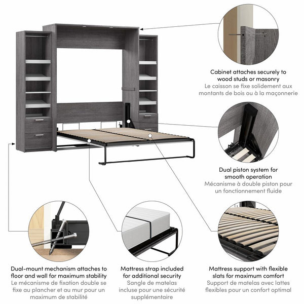 Grand lit escamotable et 2 organisateurs de garde-robe avec tiroirs (105L)