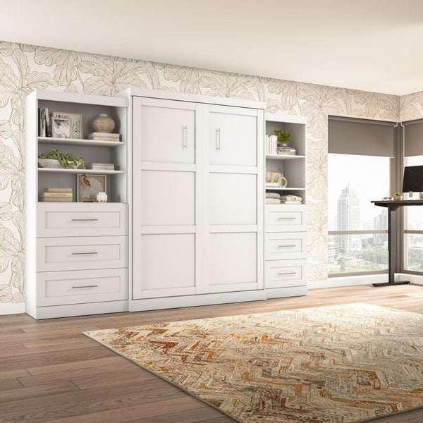 Queen Murphy Bed and 2 Shelving Units with Drawers (126W)
