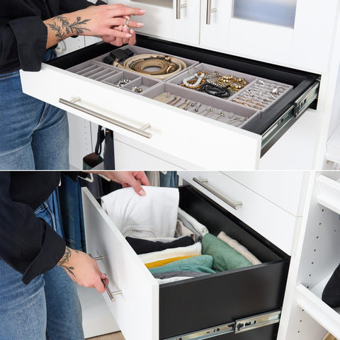 Modular Closet System with Rods, Shelves & Drawers, Slab Style, 75W x 16D