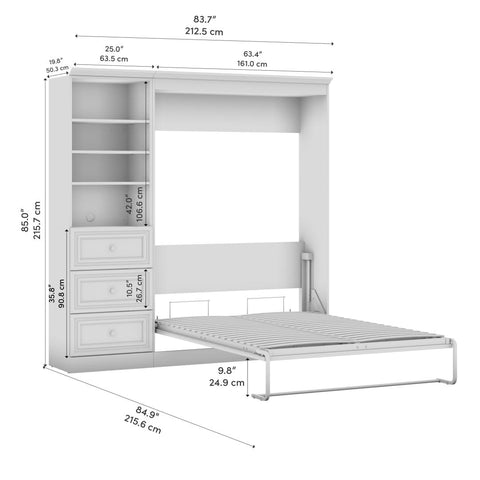 Lit escamotable double et organisateur de garde-robe avec tiroirs (84L)