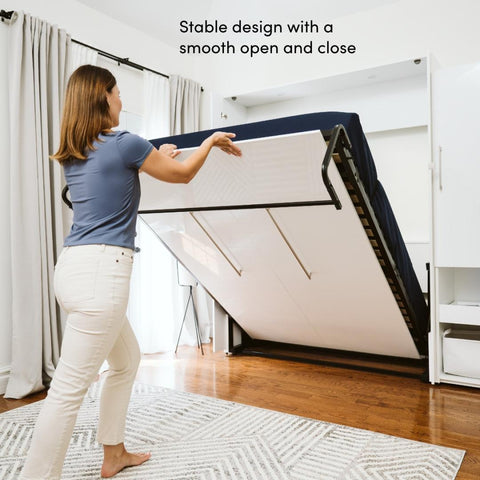 Lit escamotable double et armoire avec tablette coulissante (81L)