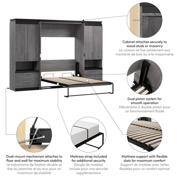 Full Murphy Bed with Storage Cabinets and Pull-Out Shelves (120W)