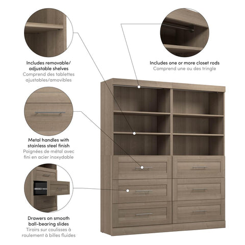 Contemporary Closet System with Shelves, Drawers & Clothing Rods, 72W x 19D