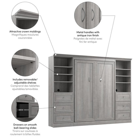 Lit escamotable double et 2 organisateurs de garde-robe avec tiroirs (109L)