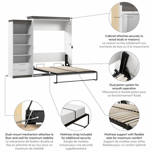 Queen Murphy Bed with Shelves and Drawers (97W)
