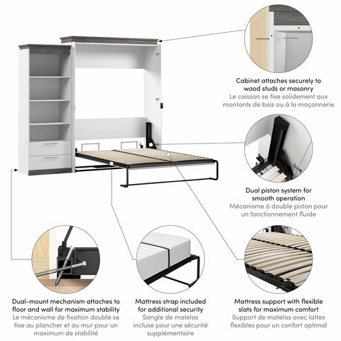 Queen Murphy Bed with Shelves and Drawers (97W)