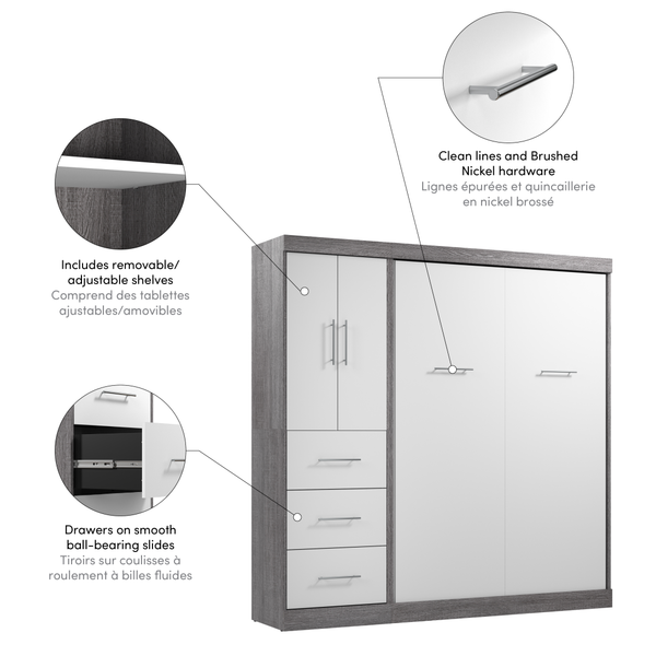 Lit escamotable double avec armoire-penderie (84L)