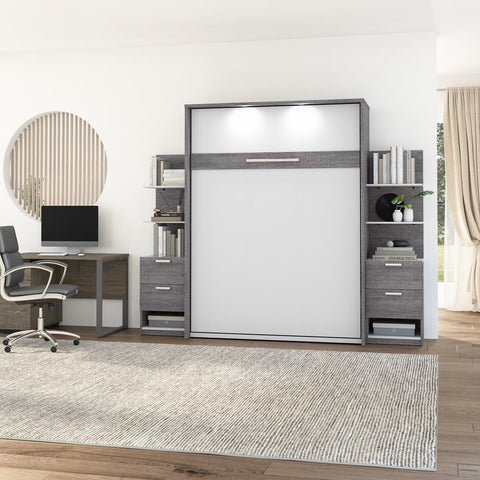 Grand lit escamotable avec tables de chevet et étagères flottantes (105L)