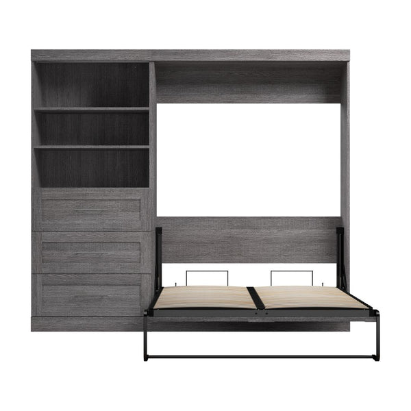 Lit escamotable double et étagère avec tiroirs (95L)