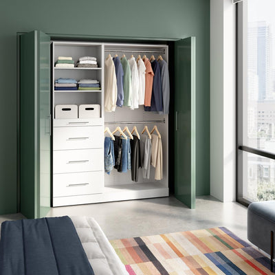 Modular Closet System with Shelves, Drawers & Clothing Rods, Slab Style, 61W x 16D