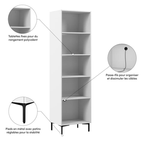 24W Modular Media Storage Tower with Shelves