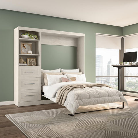 Full Murphy Bed and Shelving Unit with Drawers (84W)