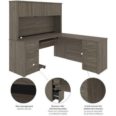 Bureau en L avec deux caissons et une huche